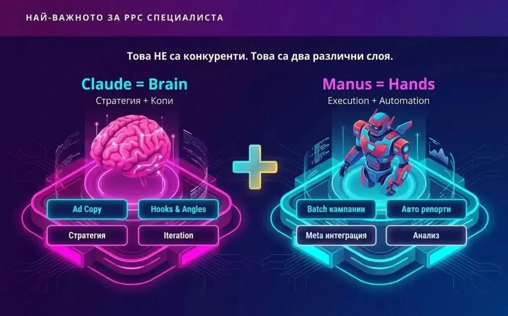 Manus AI срещу Claude: Кой AI инструмент доминира в PPC рекламата
