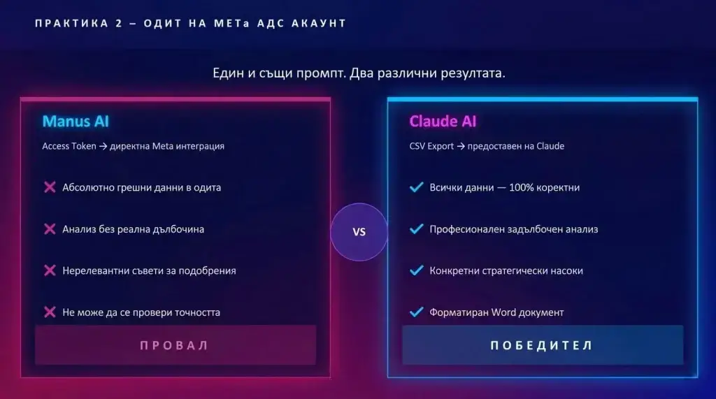 Manus AI срещу Claude: Кой AI инструмент доминира в PPC рекламата
