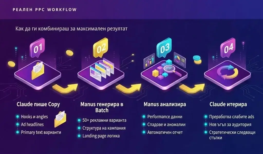 Manus AI срещу Claude: Кой AI инструмент доминира в PPC рекламата